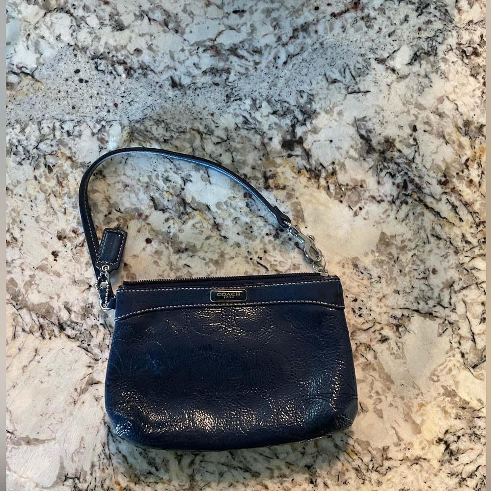 COACH Wristlet Patent Leather Navy